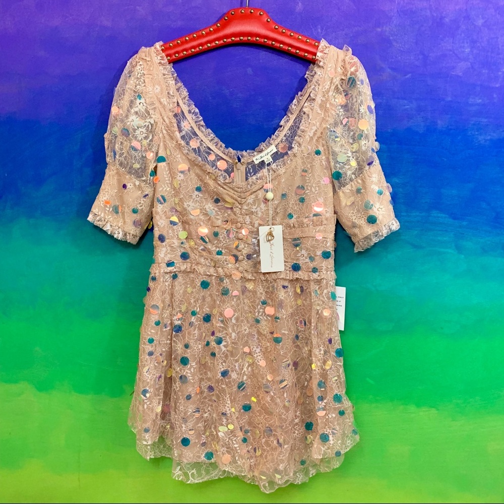 for love & lemons • blush sequined ace minidress m